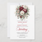 Sophisticated Burgundy White Botanical Wedding  Kaart (Voorkant)