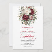 Sophisticated Burgundy White Floral Gold Wedding  Kaart (Voorkant)
