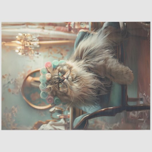 Sophisticated Cat Pink Sage Salon Decoupage Tissu Tissuepapier (Voorkant)