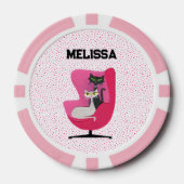 Sophisticated Cats in Mid Century Roze Stoel Stipp Poker Chips (Voorkant)