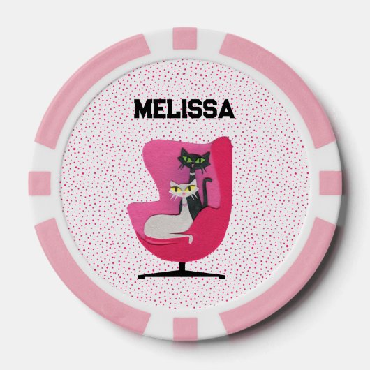 Sophisticated Cats in Mid Century Roze Stoel Stipp Poker Chips (Voorkant)