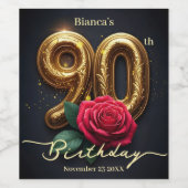 Sophisticated Chic Red Rose Gouden 90e Verjaardag Wijn Etiket (Enkel label)