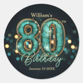 Sophisticated Chic Teal and Gold 80th Birthday Ronde Sticker (Voorkant)