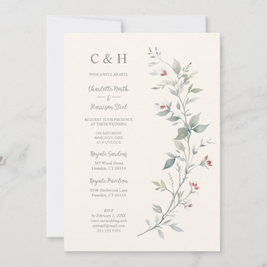 Sophisticated Chic Wildflowers & Green Shades  Kaart (Achterkant)