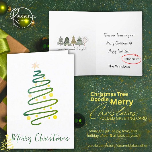 Sophisticated Christmas Tree Doodle Wenskaart Kaart