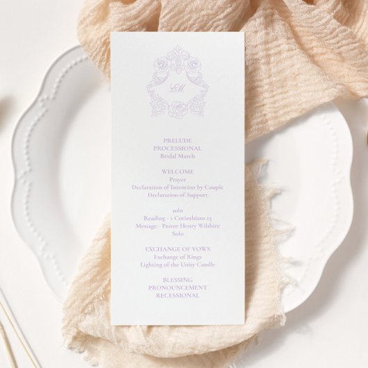 Sophisticated Classic Script Lavender Wedding Programmakaart