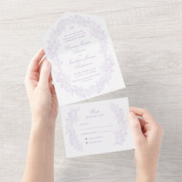 Sophisticated Classic Script Purple Wedding All In One Uitnodiging