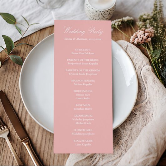 Sophisticated Classic Script Roze Huwelijk Programmakaart