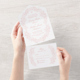 Sophisticated Classic Script Roze Trouwkaart All In One Uitnodiging