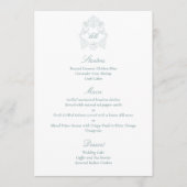 Sophisticated Classic Script Stofblauw Bruiloft Menu (Voorkant)