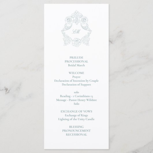 Sophisticated Classic Script Stofblauw Trouwen Programmakaart (Voorkant)