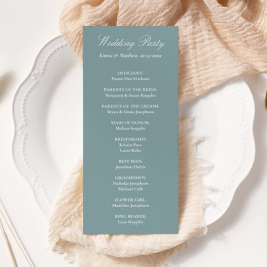 Sophisticated Classic Script Stofblauw Trouwen Programmakaart