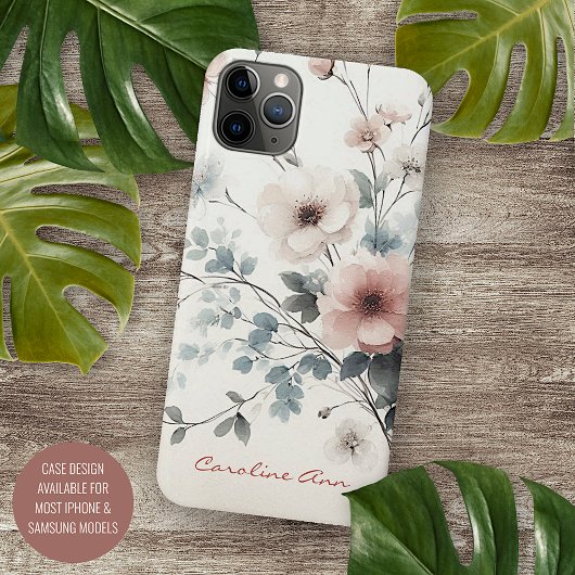 Sophisticated Classy Delicate Waterverf Flowers Case-Mate iPhone Case