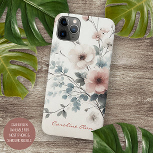 Sophisticated Classy Delicate Waterverf Flowers iPhone 11Pro Max Hoesje