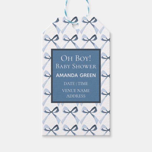 Sophisticated Coquette, Blue Bows Baby shower Cadeaulabel (Voorkant)
