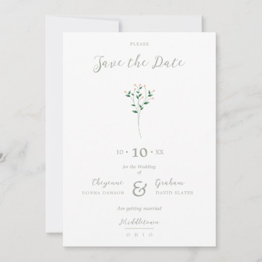Sophisticated Coral Elegant Branches Photo Save The Date (Voorkant)