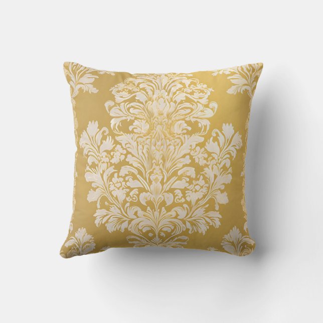Sophisticated Damask Pattern - Goud & Crème Kussen (Achterkant)