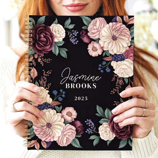 Sophisticated Dark Floral Aangepaste naam Planner