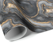 Sophisticated Dark Gray Marbled Gold Waves Cadeaupapier (Rol Hoek)