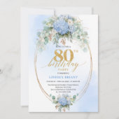 Sophisticated Dusty Blue Botanical 80th Birthday  Kaart (Voorkant)