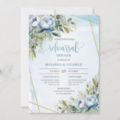 Sophisticated Dusty Blue Eucalyptus Dinner Invites Kaart (Voorkant)