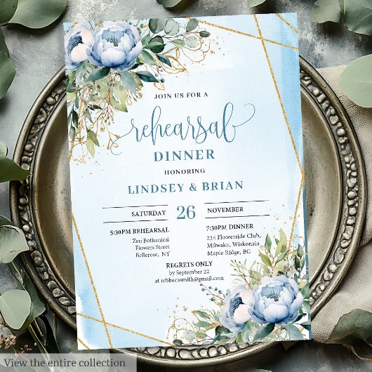 Sophisticated Dusty Blue Eucalyptus Dinner Invites Kaart