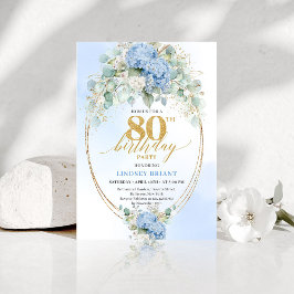 Sophisticated Dusty Blue Floral 80th Birthday Chic Kaart