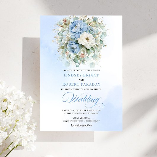 Sophisticated Dusty Blue Floral Digital Wedding Kaart