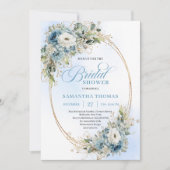 Sophisticated Dusty Blue Flowers Bridal Shower   Kaart (Voorkant)