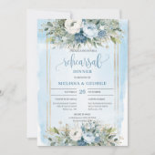 Sophisticated Dusty Blue Gold Frame Dinner Invite Kaart (Voorkant)