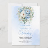 Sophisticated Dusty Blue Peony Floral Wedding Kaart (Voorkant)