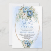 Sophisticated Dusty Blue Peony Sweet 16 Birthday  Kaart (Voorkant)