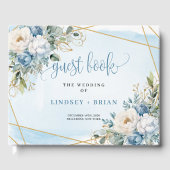 Sophisticated Dusty Blue White Gold Floral Wedding Gastenboek (Voorkant)