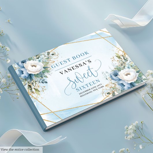 Sophisticated Dusty Blue White Peonies Sweet 16th Gastenboek