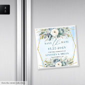 Sophisticated Dusty Blue White Peony Save the Date Magneet