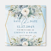 Sophisticated Dusty Blue White Peony Save the Date Magneet (Voorkant)