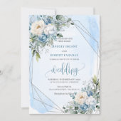 Sophisticated Dusty Blue White Silver Rozen Uitnod Kaart (Voorkant)