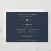 Sophisticated Elegant Flourish Navy Photo Wedding Kaart (Achterkant)