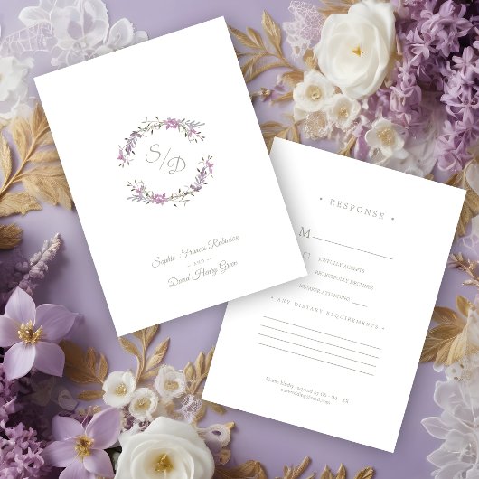 Sophisticated Elegant Lilac Floral Wedding Garland Informatiekaartje