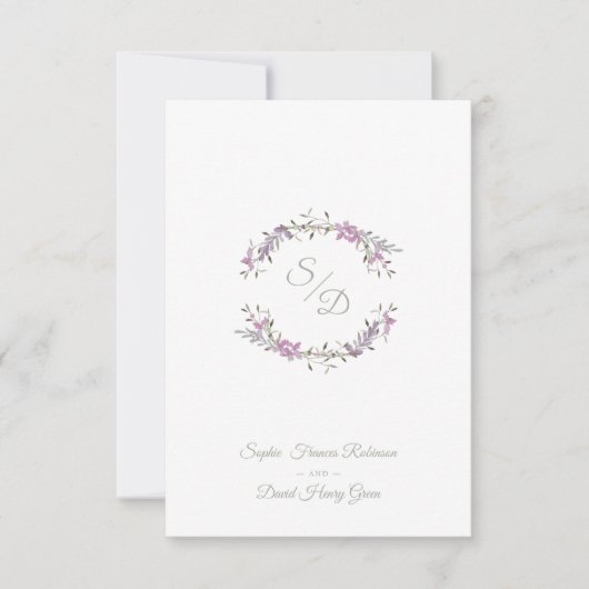Sophisticated Elegant Lilac Floral Wedding Garland RSVP Kaartje (Voorkant)