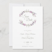 Sophisticated Elegant Lilac Floral Wedding Garland Save The Date (Voorkant)