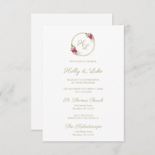 Sophisticated Elegant Pink Floral Wedding Wreath Kaart (Voorkant / Achterkant)