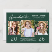 Sophisticated Emerald 3 Photo Collage Afstuderen Aankondiging (Voorkant)