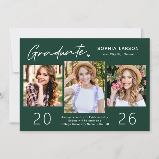 Sophisticated Emerald 3 Photo Collage Afstuderen Aankondiging (Voorkant)