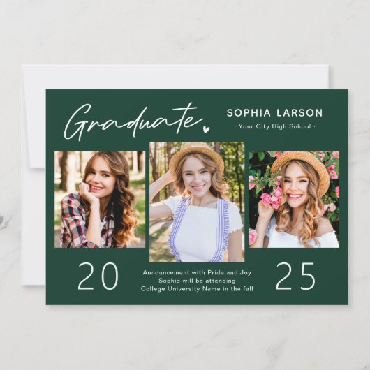 Sophisticated Emerald 3 Photo Collage Afstuderen Aankondiging (Voorkant)