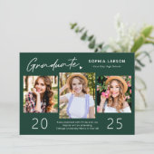 Sophisticated Emerald 3 Photo Collage Afstuderen Aankondiging (Staand voorkant)