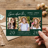 Sophisticated Emerald 3 Photo Collage Afstuderen Aankondiging