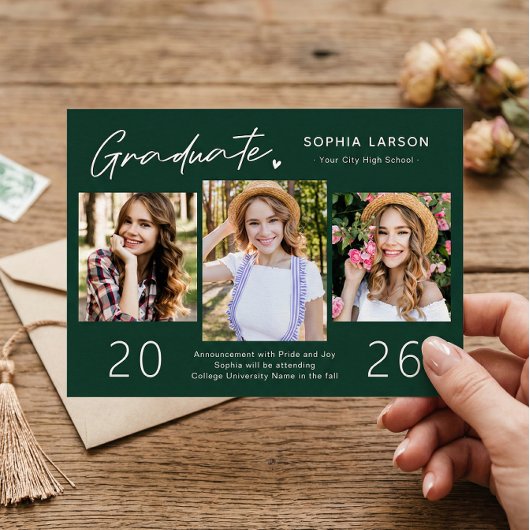 Sophisticated Emerald 3 Photo Collage Afstuderen Aankondiging