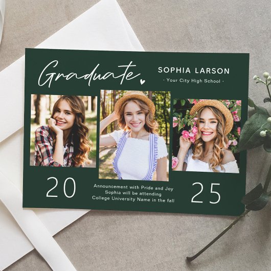 Sophisticated Emerald 3 Photo Collage Afstuderen Aankondiging