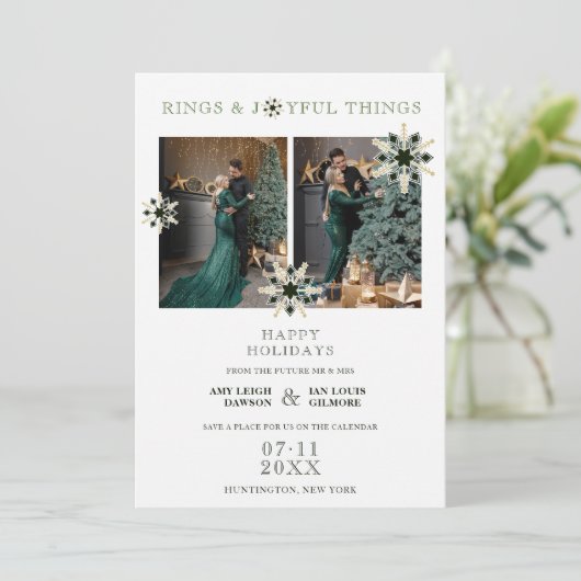 Sophisticated Exquisite Christmas Snowflakes Save The Date (Staand voorkant)